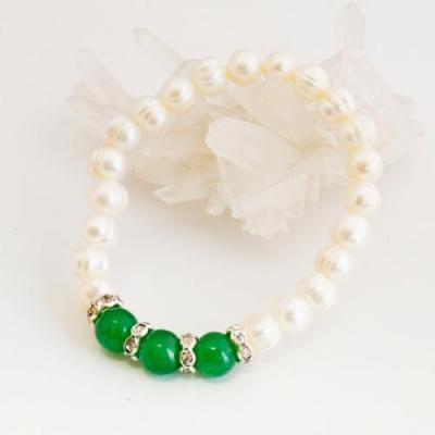 【淡水パール×グリーンメノウ】パワーストーンブレスレット