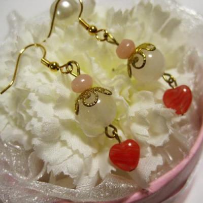 【恋愛運&魅力UP】ローズクォーツ&ハート　パワーストーンピアス